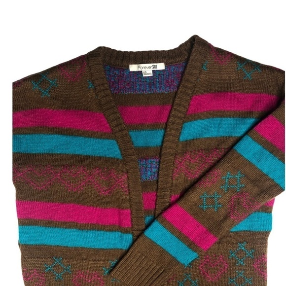 Forever 21 Vintage Knit Cardigan Multi Large Stripe Women’s Sz L - Picture 3 of 6